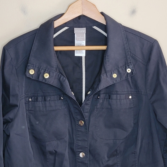 Chico's | Black Twill Utility Jacket with Snap Front Chico's Size 2 or 12/14 - Picture 2 of 5